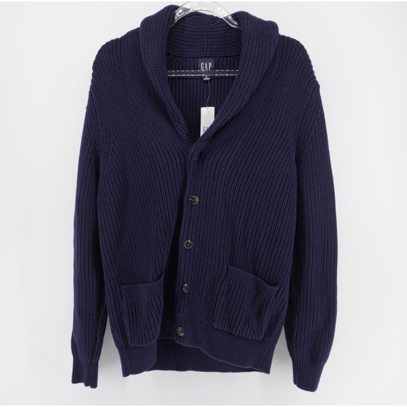 GAP Other - Gap Mens Navy Blue Shawl Collar Ribbed Knit Cardigan Sweater Small NEW Academia